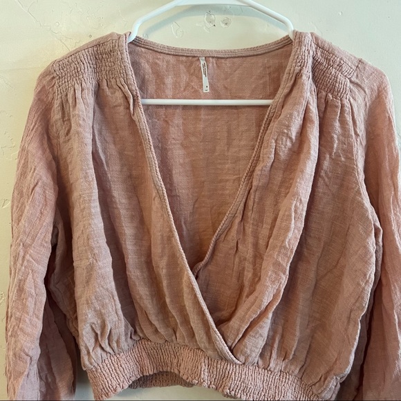 Free People Pink Cross Front Cropped Long Sleeve Blouse Small - Picture 2 of 9